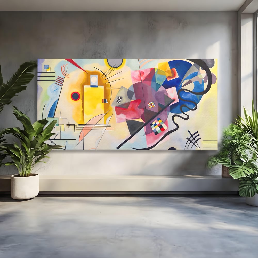 Tablou canvas cu pictura abstracta cu forme geometriche si linii, fara rama, pe sasiu de lemn